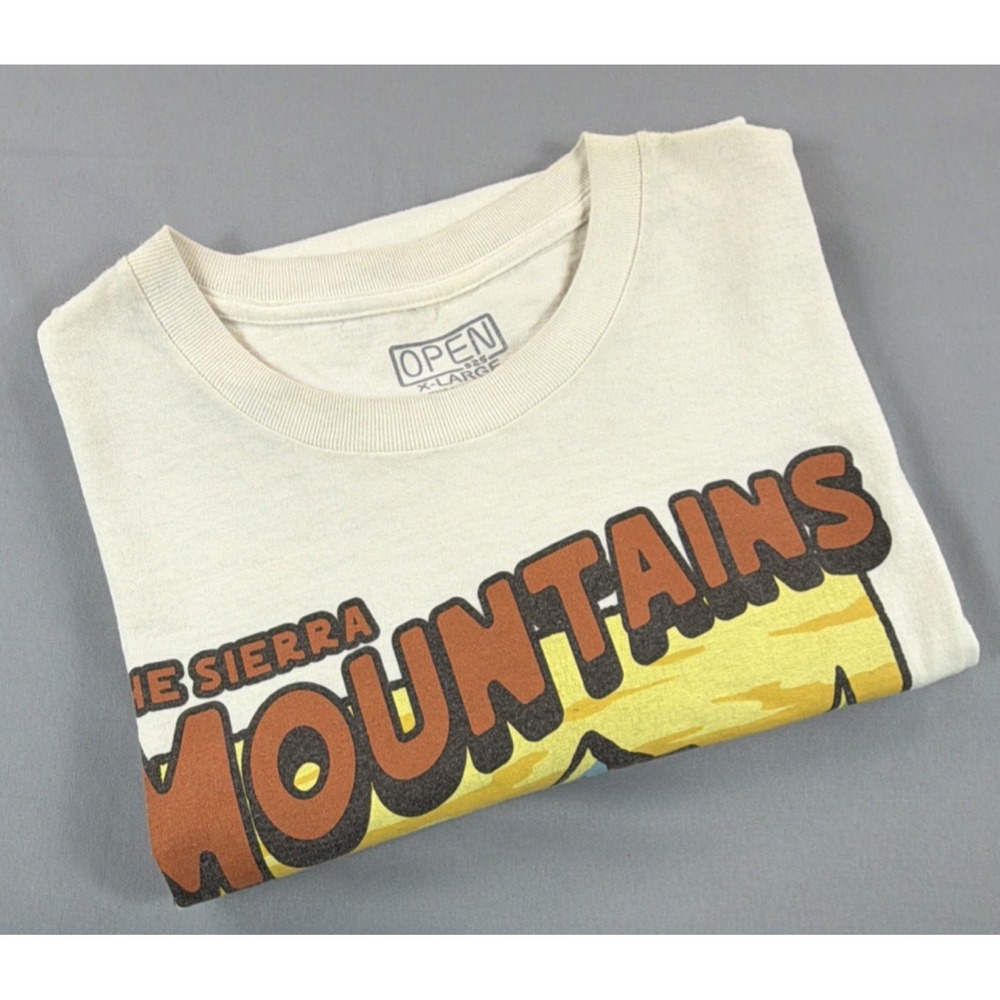 Open Trails Mountains Graphic Tee Men's XL Beige Y2K Outdoor Vintage Style